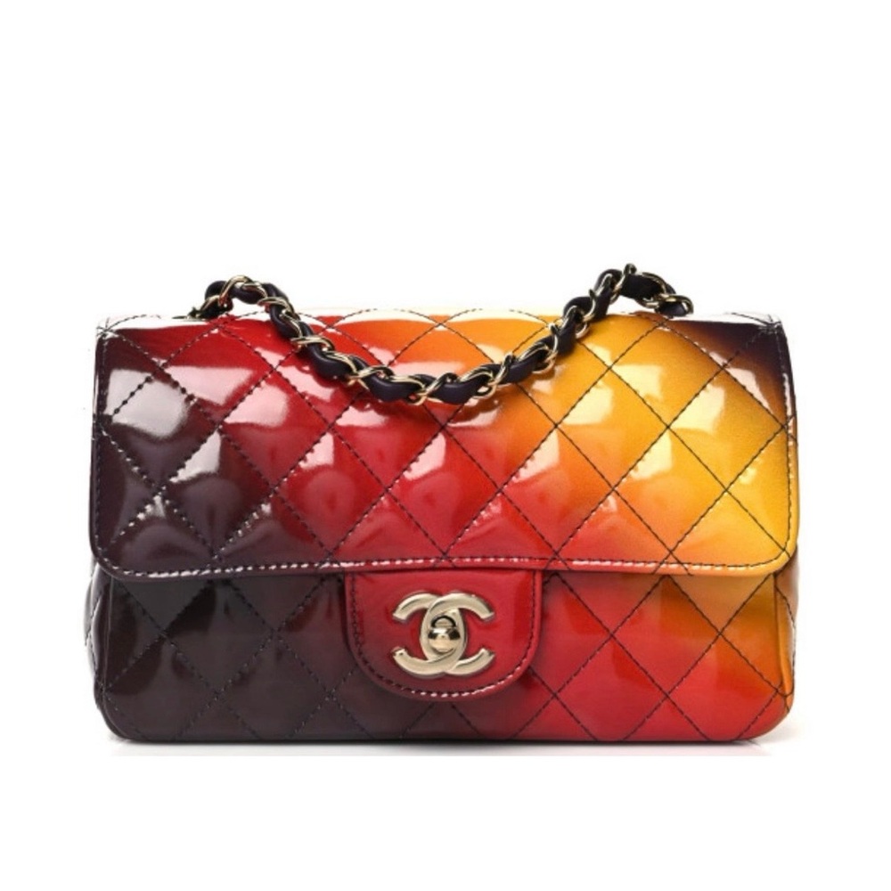 Authentic Chanel Red and Yellow Ombre Quilted Shoulder Bag